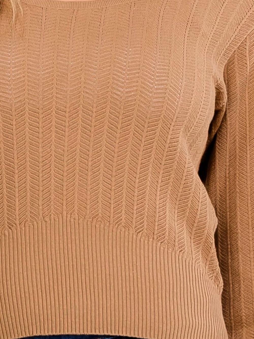 A552. Promesa Scoop Neck Cable Knit Sweater - Camel - Picture 3 of 4